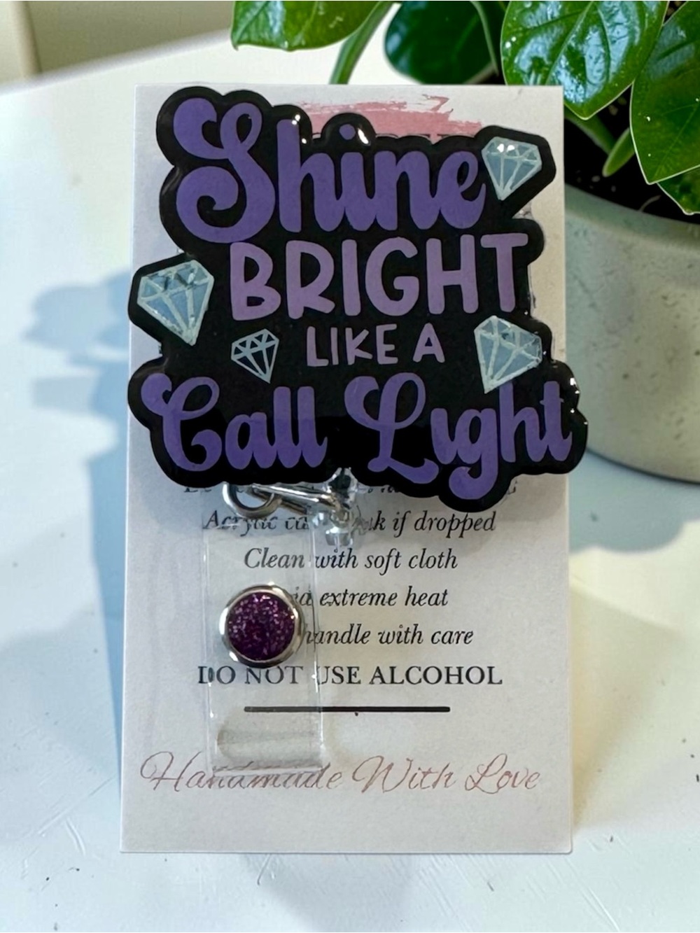 Shine Bright Like a Call Light Purple Acrylic badge reel